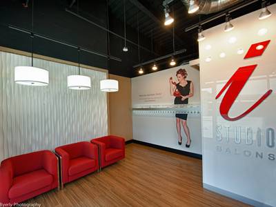Lobby with Wave Wall and Red Chairs at i-Studio Rialto Mall